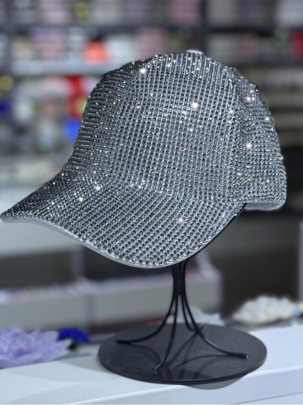 Rhinestone Sparkle Baseball Cap - Silver